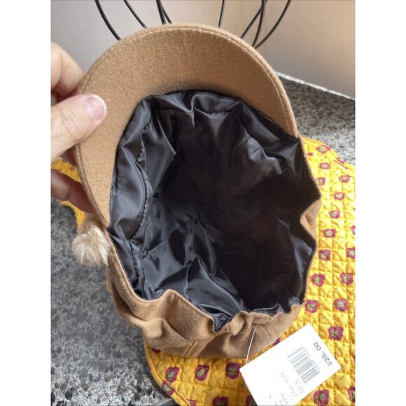 Paper Boy womens Tan cabbie Wool Blend hat with brim & poms new‎ Warm - Picture 6 of 8